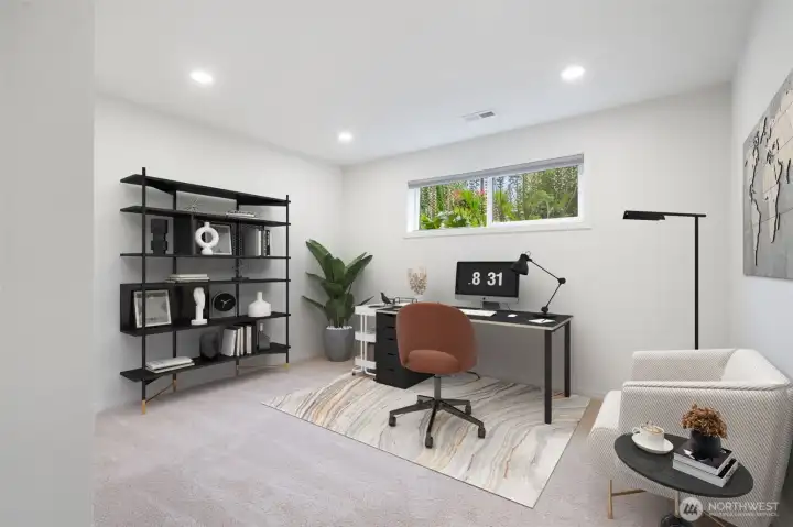 Level in office room with closet, fresh paint and carpeting. Virtually staged to show size and options. Level in office room with closet, fresh paint and carpeting. Virtually staged to show size and options.