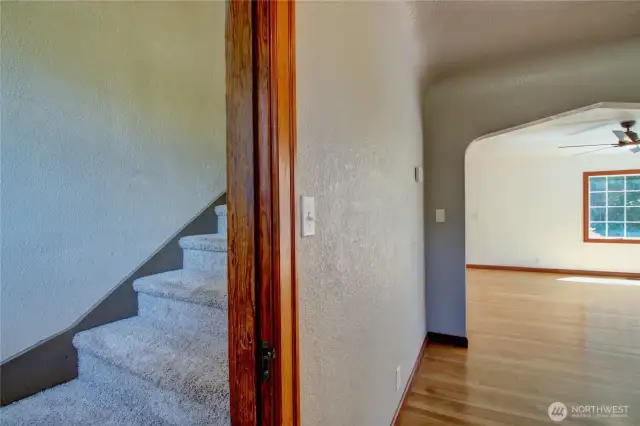Stairs off of the dining room.