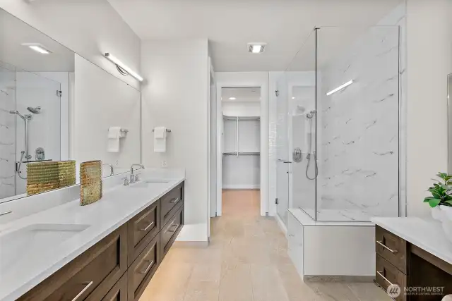 A gorgeous ensuite primary bath with heated floors!!