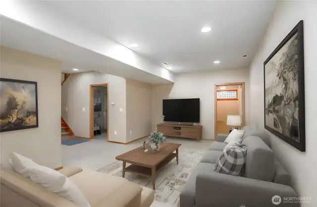 Virtually Staged Downstairs Family Room