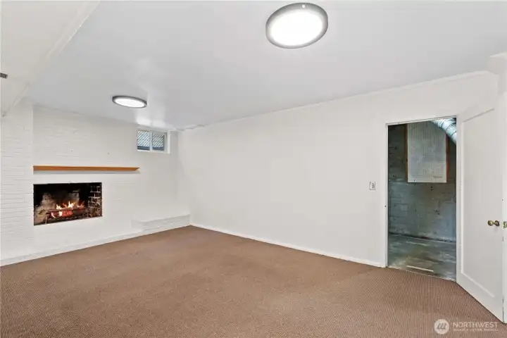 Cozy living room with fireplace. Generous storage area.