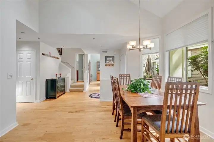Wide floor plan. Wood floors throughout main level public areas.