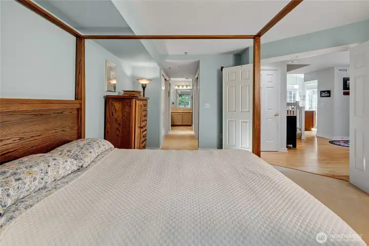 Zero stair main level includes primary suite, living room, dining room, laundry, garage and kitchen!