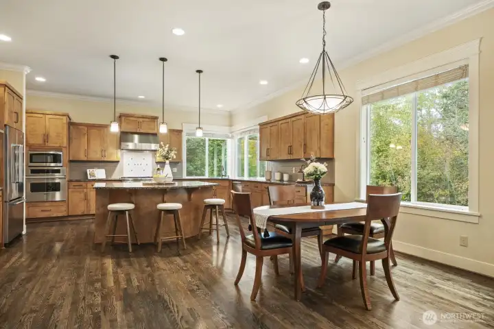 Bar seating and the breakfast nook are perfect for busy mornings and coffee on the go.