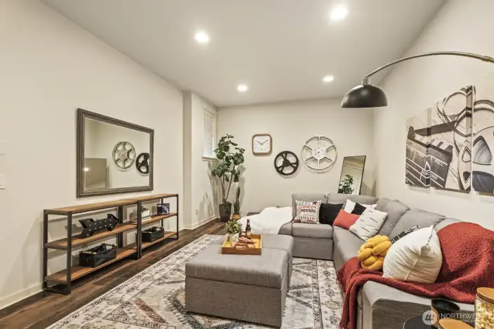 This huge rec room would make the perfect home gym or theater!