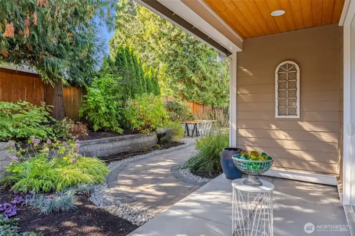 Private covered patio outside of the primary suite.
