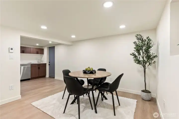 Specious dining room in basement area.