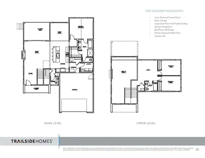 Photos, plans and elevations may be examples representing the community, community amenities, homes or artist’s renderings that may not accurately represent the actual condition of a homesite or home as constructed, and may also contain options and upgrades which are not included in the sale. Trailside Homes reserves the right to make changes to floor plans, specifications, dimensions, design and elevations without prior notice. Stated dimensions and square footage, if applicable, are estimated and should not be used as representations of the home’s actual size.