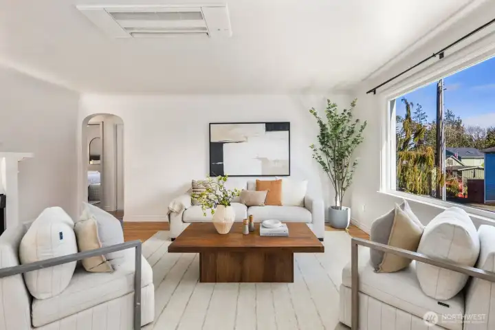 Living room with tons of natural light.