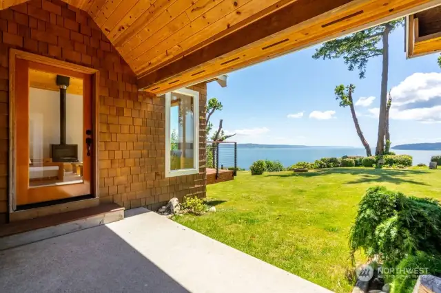 Breezeway between the living spaces with views of Puget Sound