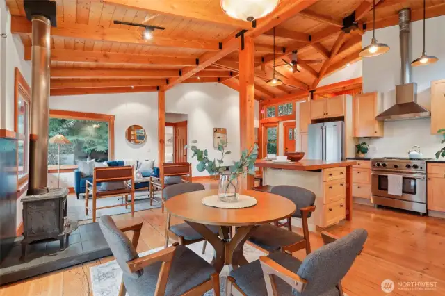 Living room seamlessly connects to the dining and kitchen space.