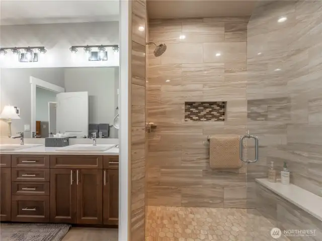 Porcelain Tile Shower with Quartz Bench