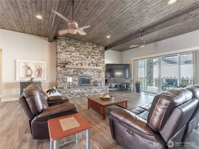 Tongue & Groove Vaulted Ceilings with Statement Custom Fireplace
