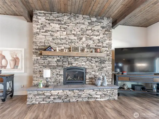 10 foot wide x 14 foot tall Custom Stone Fireplace