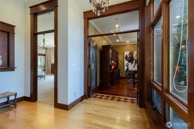 The private SE corner of the home holds the primary bedroom and large executive office.