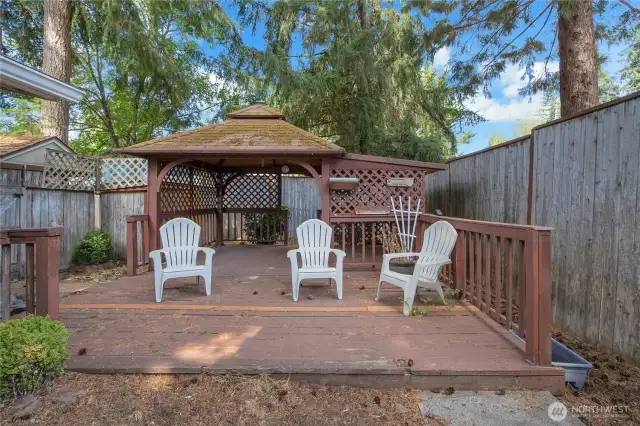 Gazebo and deck are a nice addition. Perfect for a hot tub, or?