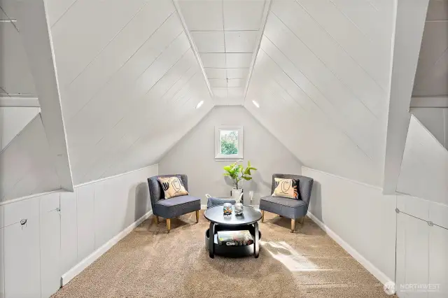 Upstairs finished attic space - flexible options including play space, bonus space and more.