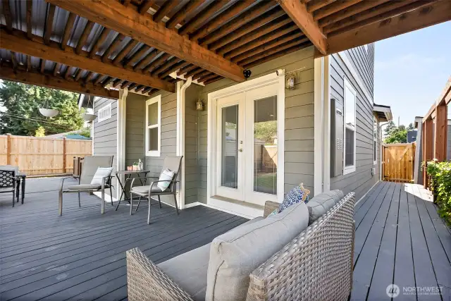 Entertain or unwind from the day under the backyard gazebo - with convenient access to primary bedroom suite through french doors. Storage shed off side of house near front yard gate.