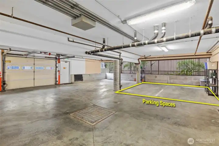Covered, secure garage w/ 2 parking spaces