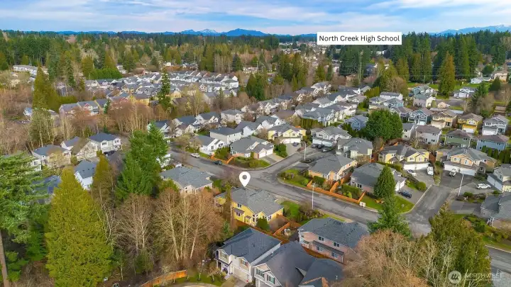 Aerial view facing East displaying close proximity to North Creek High School.