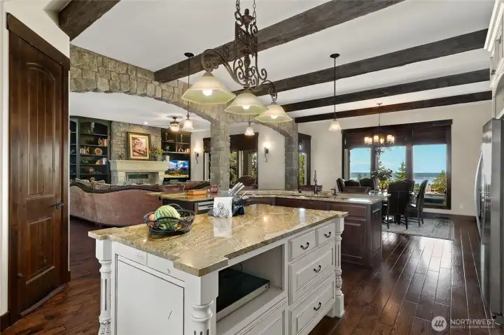 Kitchen looking towards living and dining