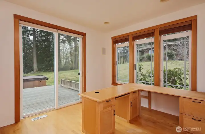 Office with built in desk on main floor.  Wonderful views from the built in desk.