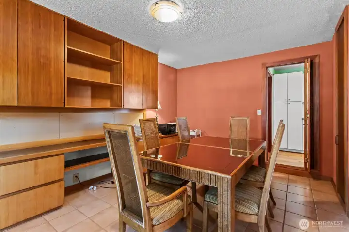 Formal dining space with patio and kitchen access