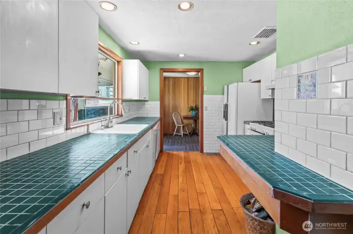 Kitchen as seen from the powder room