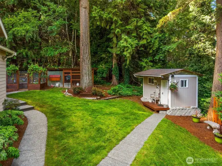 Chicken coop and garden space under the trees. Chicken can stay if buyers prefer, these cuties produce delicious breakfast! Chicken coop and garden space under the trees. Chicken can stay if buyers prefer, these cuties produce delicious breakfast!