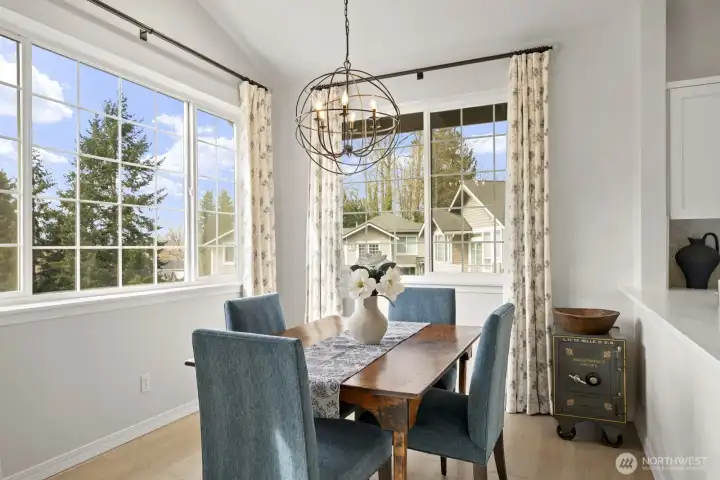 No cramped dining quarters here! There's room for everyone to sit at the table and take in the beautiful green views. No cramped dining quarters here! There's room for everyone to sit at the table and take in the beautiful green views.