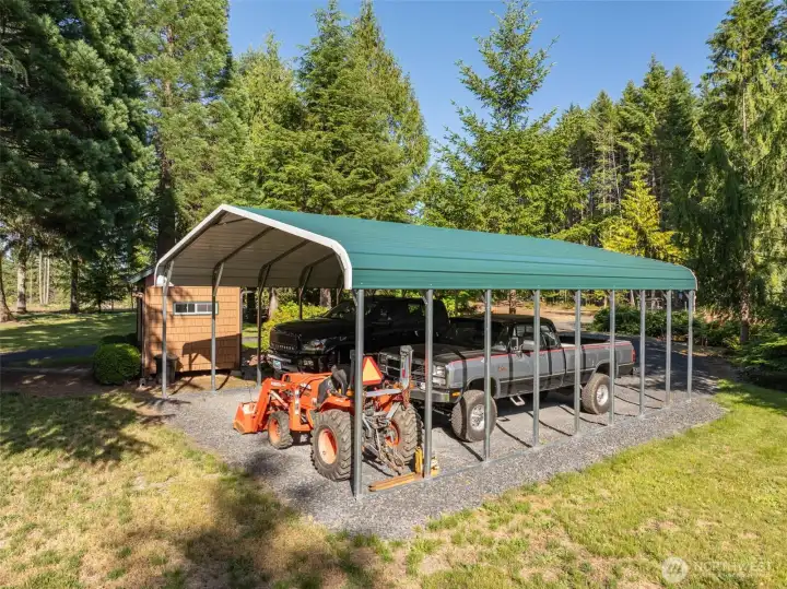 RV cover / carport recently added with grave parking. RV cover / carport recently added with grave parking.