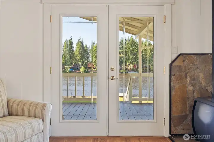 French doors lead you to the covered deck.