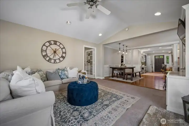 Living room with vaulted ceilings