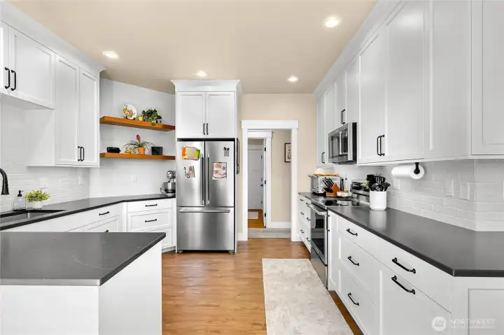 Ample kitchen cabinet space for lots of storage.