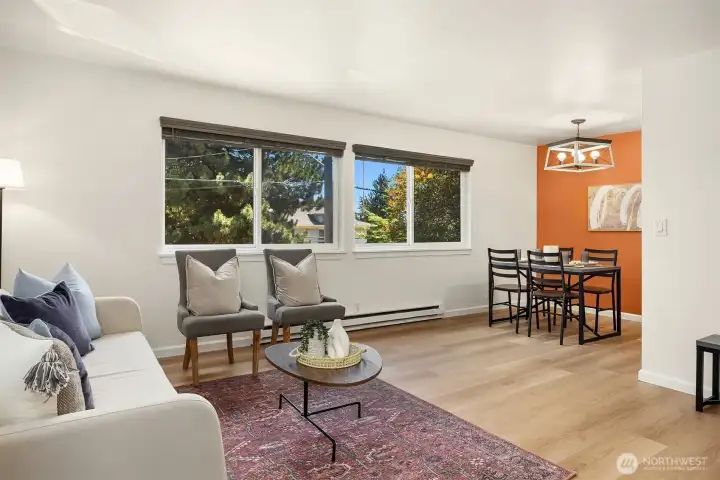 East facing living space floods the room with bright daylight East facing living space floods the room with bright daylight