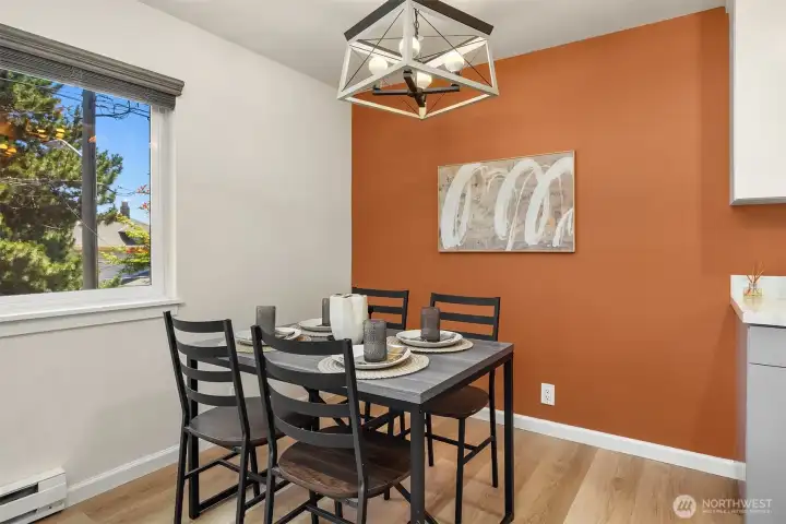 Designated dining space could easily fit a table for 4-6 or more. Designated dining space could easily fit a table for 4-6 or more.