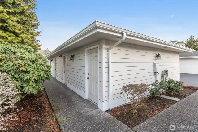 Second man door on the right to enter garage