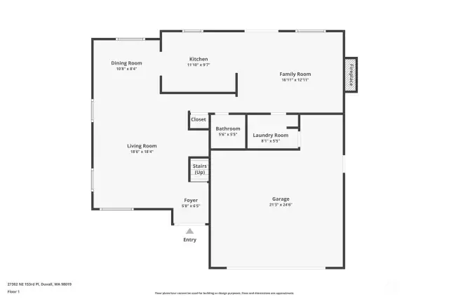 First-floor floor plan showcasing the open living space seamlessly connected from the kitchen to the family room area, with a dedicated laundry/mudroom for added convenience.
