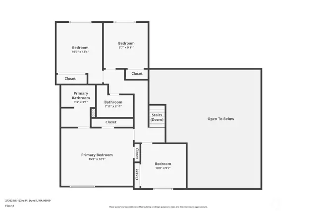 Second-floor floor plan highlighting the four bedrooms and two bathrooms for comfortable living.