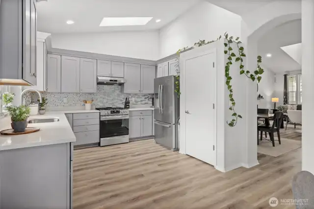 Bright and cheery throughout with high ceilings and skylights to maximize the airy natural light.
