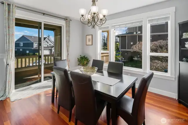 Dining area with views and access to the front deck.