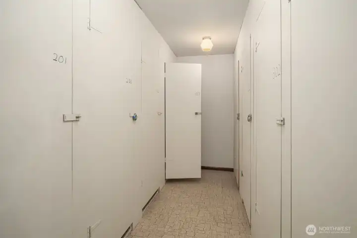 Just across the hall are the storage lockers.