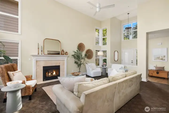 A gas fireplace at the heart of this main floor living space.