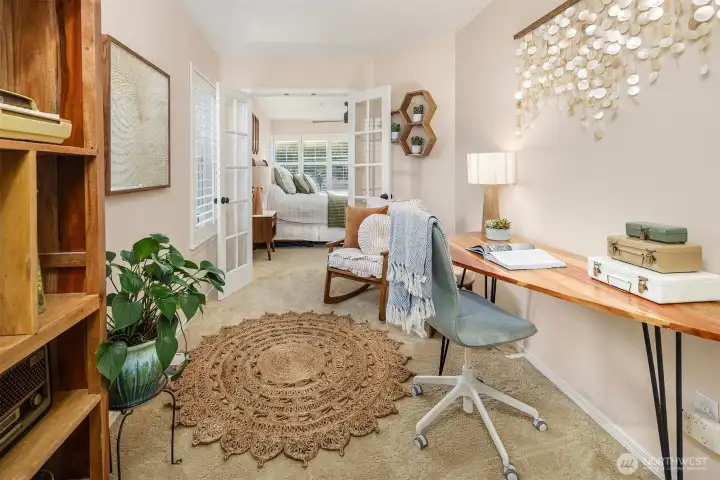 The upper floor bonus room could be used as a baby bedroom, dressing room, office or yoga/fitness retreat.