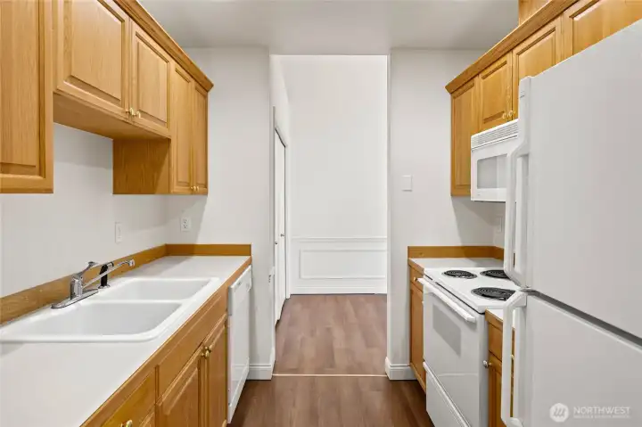 Kitchen with plenty of cabinet and counter work space.