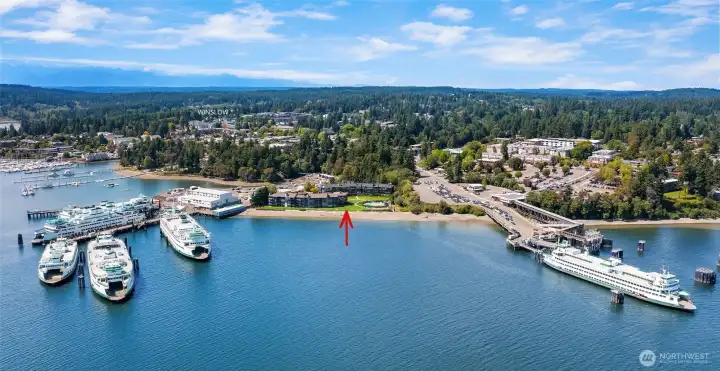 Welcome to Bainbridge Island.  The red arrow points to the location of this condominium.