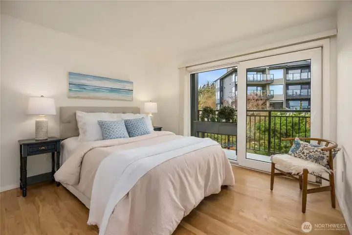 The 2nd bedroom has a small deck.