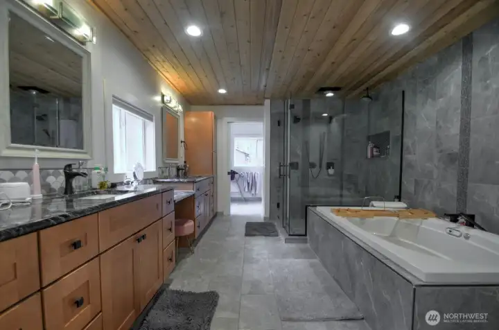 Spacious primary bathroom on main floor