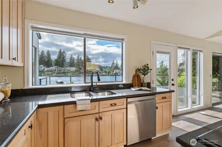 Kitchen window pass through for deck entertaining.