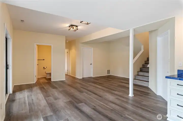 Lower level bedroom with walk in closet.